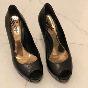 Gucci Betty Leather Platform Open Toe Pump